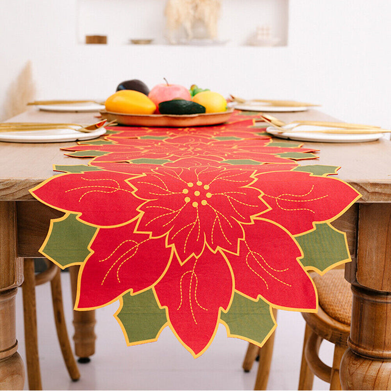 Durable Red Flowers String Table Flag Dust Cover for Christmas Home Party Supply