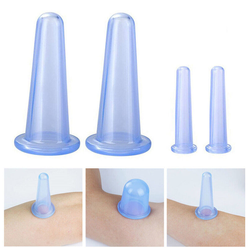 4pcs Vacuum Cupping Can Massage Cupping Apparatus Set Health Care (Blue) Newly