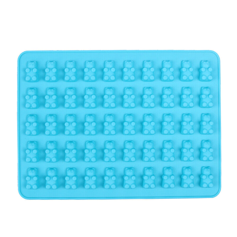50 Cavity Gummy Bears Silicone Soap Ice Cube Tray Baking Mold (Blue)