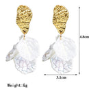 Jewelry Women Korea Crack Shell Flower Petal Earrings Alloy Dangle Stud White