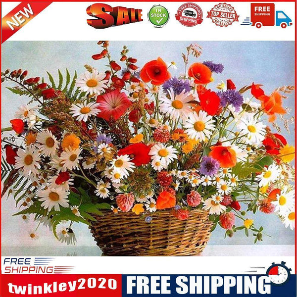 Painting By Numbers Kit DIY Basket Flower Canvas Oil Art Picture Craft