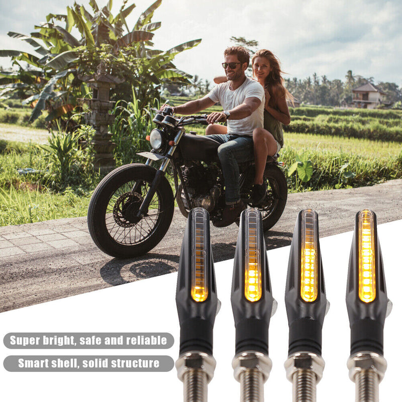 4x Amber LED Motorcycle Turn Signal Flowing Water Bendable Indicator Universal