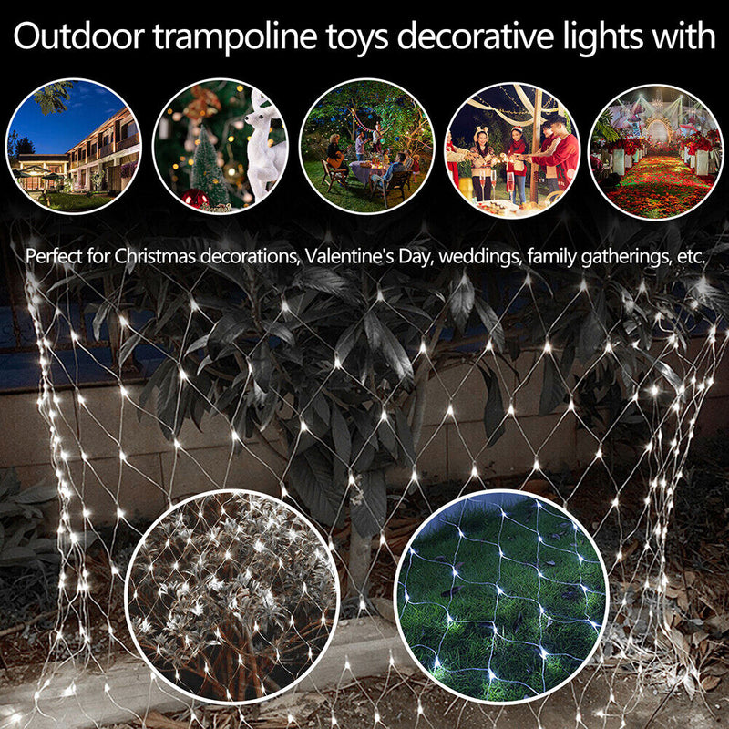 LED Net Curtain Fairy Lights Solar Wedding Party Garden Decor (Cold White) Newly