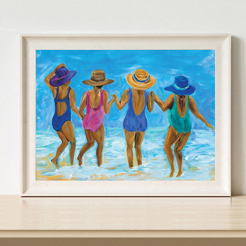 Beach Girls Oil Paint by Numbers Hand Painted Frameless Picture Home Orname