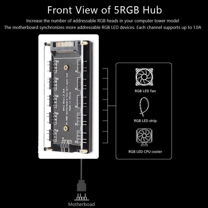 5V 3PIN PC Case ARGB Fan Extension Hub + Cable Computer Chassis Cooler Splitter