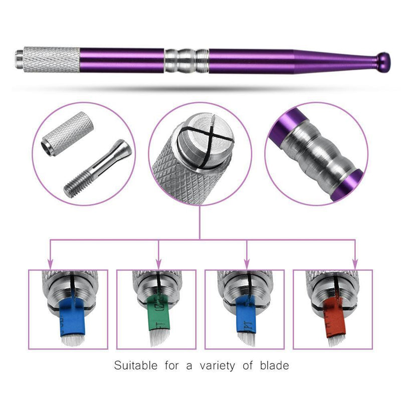 1pc Manual Tattoo Roller Pen+5pcs Pins Set Eyebrow Microblading Tool(Purple