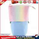 Rainbow Pencil Bag Pull-Down Pen Holder Retractable Stationery Case (Blue) Newly