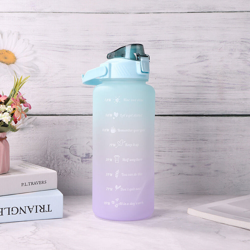 2L Extra Large Water Bottle Motivational Gym Sports Drinking Bottle With Straw