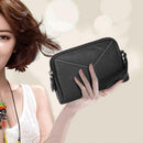 2pcs Women PU Bag Set Handbags Shoulder Bag+Mini Phone Bag Clutch(Black)