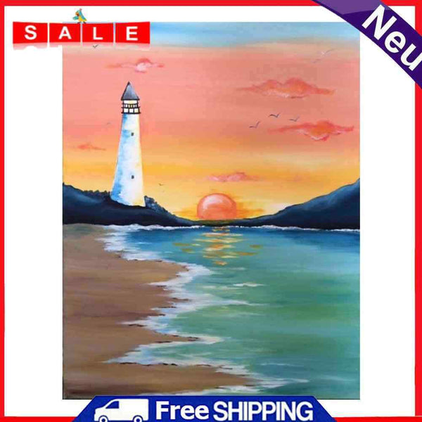 Sunset Lighthouse Oil Paint By Numbers Wall Art Craft Home Decoration No Frame