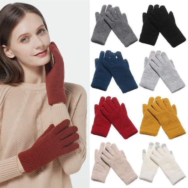 Warm Female Knitted Full Finger Gloves Winter Warm Touch Screen Mittens Woolen