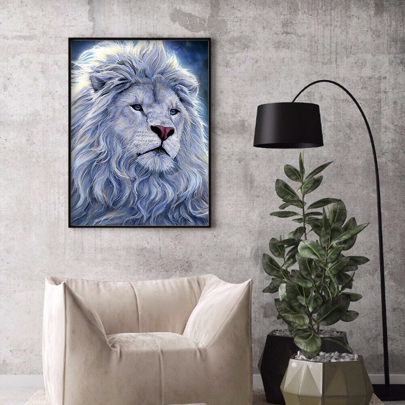 12x16 inch 5D Full Round Diamond Painting White Fur Male Lion Rhinestone Picture