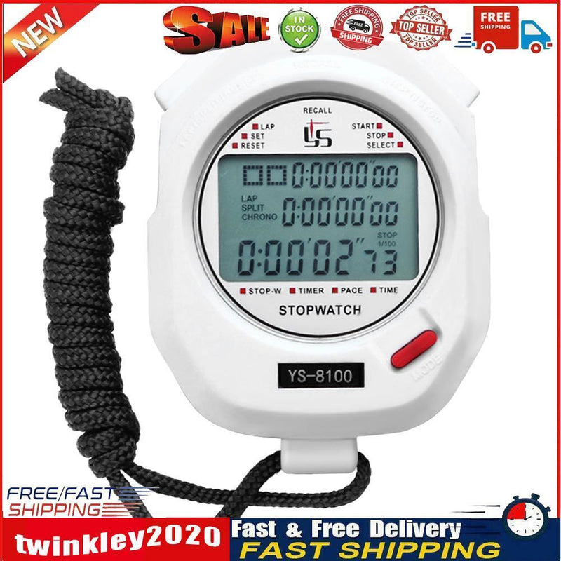 Digital Stopwatch Chronograph Sports Timer Stop Watch (White/ 100 Tracks) Newly