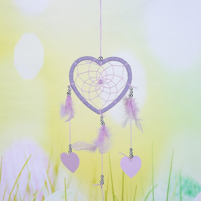 DIY Feathers Peach Heart Dreamcatcher Handmade Dream Catcher Net(Purple) Newly