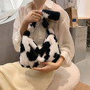 Women Faux Fur Cow Handbags Zipper Small Square Shoulder Bag (Cow)