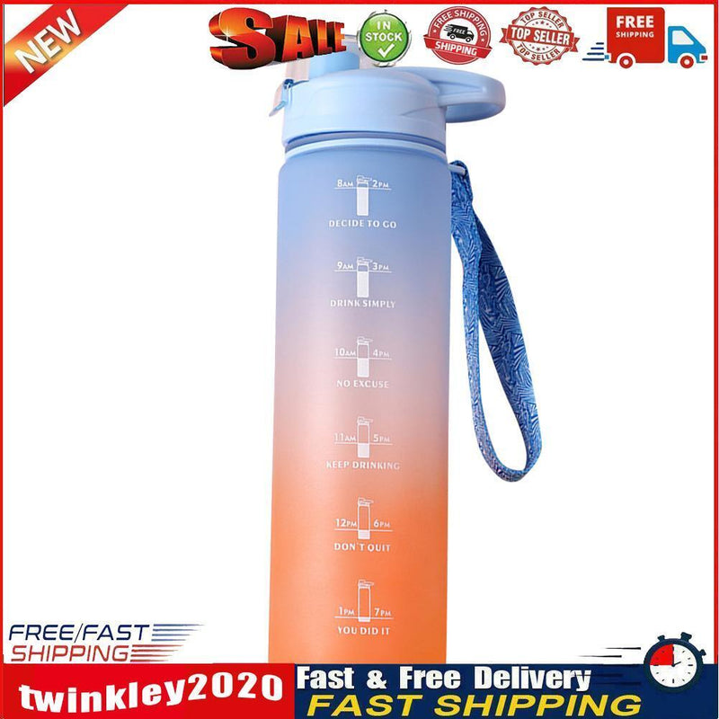 1000ml Sports Water Bottle with Time Marker Outdoor Fitness Cups (Blue) Newly