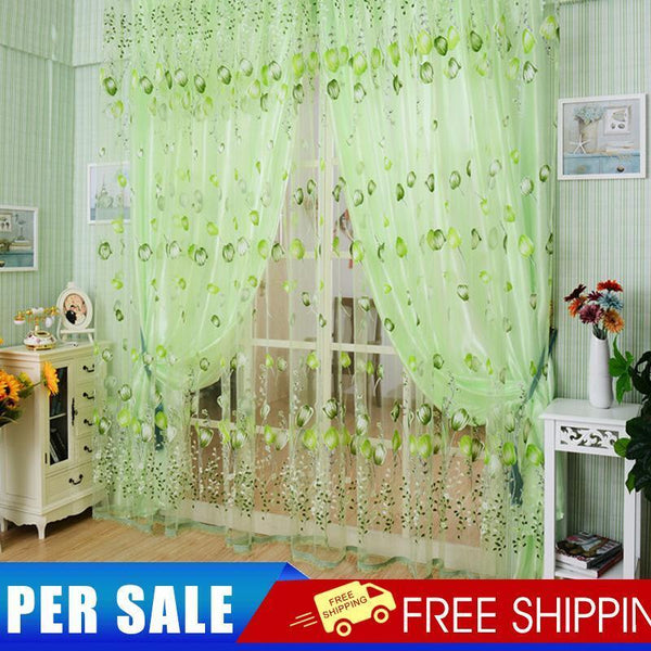 Tulip Flower Yarn Sheer Window Curtain Scarf Drapes for Bedroom (Green)