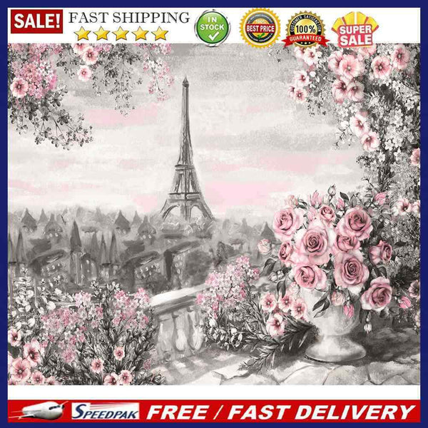 DIY Paint By Number Kit Iron Tower Pink Flowers Acrylic Paint Art Craft Decor