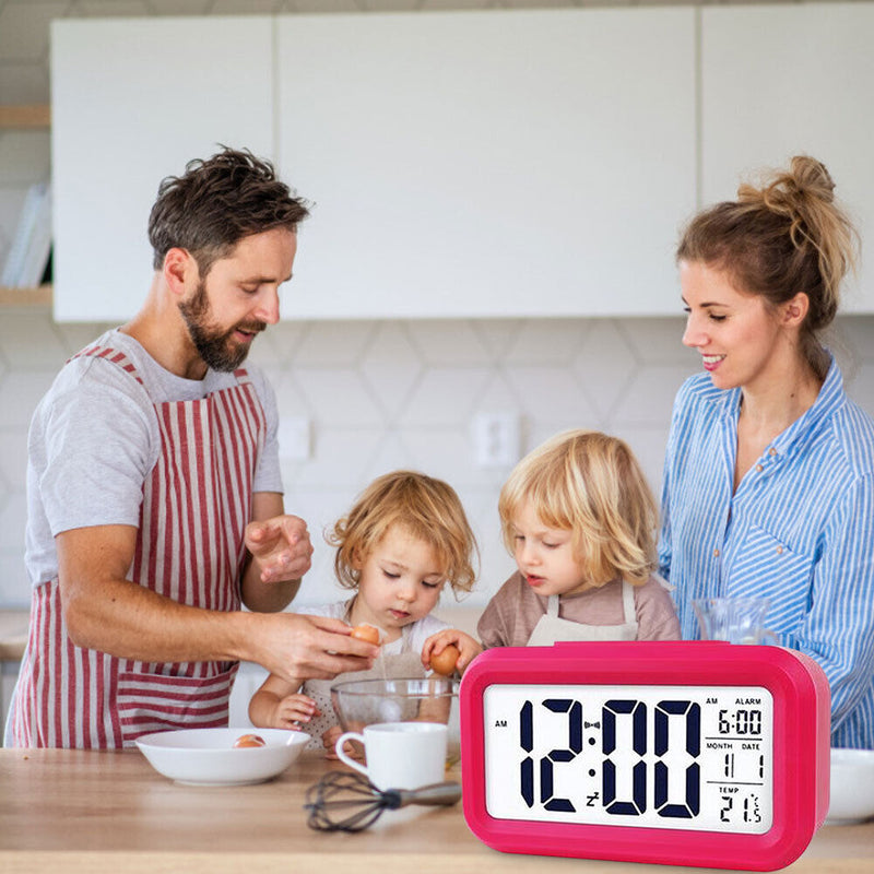 Temperature Alarm Clock LED Digital Backlight Calendar Snooze Clock (Red)