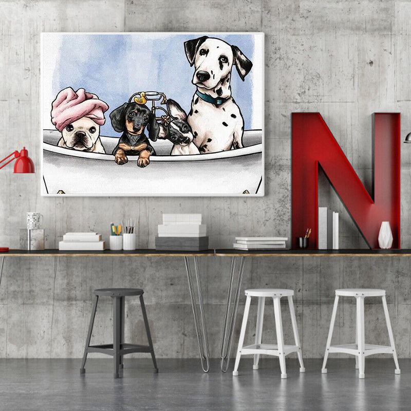 Oil Paint by Numbers Bathtub Dog Canvas Artwork Living Room Picture Decorat