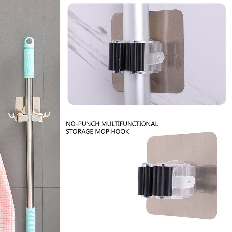 Adhesive Hooks Kitchen Bathroom Wall Mop Hanger Broom Holder Rack (Black) Newly