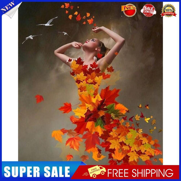 Hand Painted on Canvas DIY Maple Leaf Girl Oil Paint By Numbers Drawing Kit