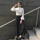 Spring Daily Flare Sleeve T-shirt Women Sweet Bottoming Tops (White XL)