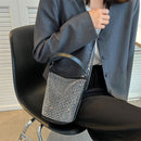 Fashion Rhinestone Shoulder Bag Glitter Diamond PU Leather Bucket Totes Handbag