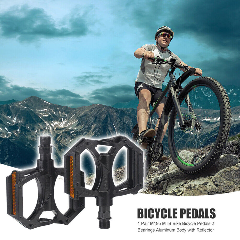 2pcs M195 2-Bearing Aluminum Bicycle Pedals with Reflector for Mountain Bike