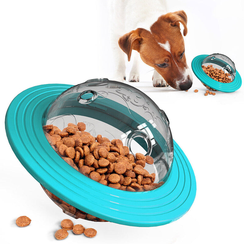 Dog Puzzle Food Dispener Multifunctional Flying Saucer Slow Feeder (Blue) Newly