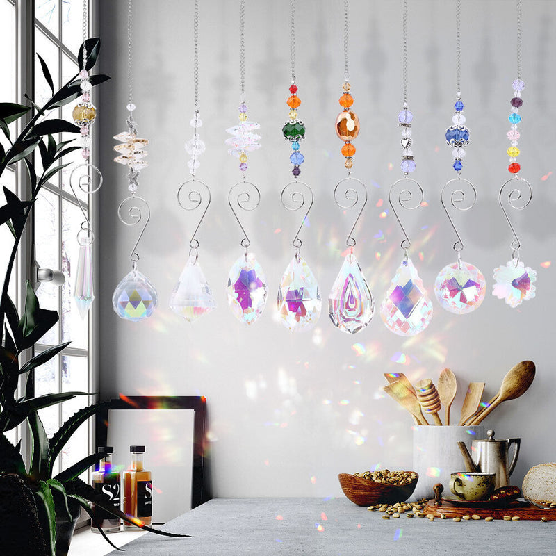 Crystal Ornaments - Clear Crystals Hanging Pendants Charm Ornaments Pack of 9