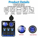 For Car RV 3 Gang 12V/24V Circuit Breaker Dual USB Port LED Rocker Switch Panel