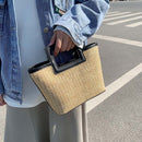 Woven Straw Clutches Bag Women Leather Beach Summer Totes Handbag Wallet
