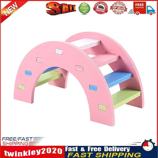 Wooden Hamster Small Animal Climbing Exercise Toys (Rainbow Bridge Pink) Newly
