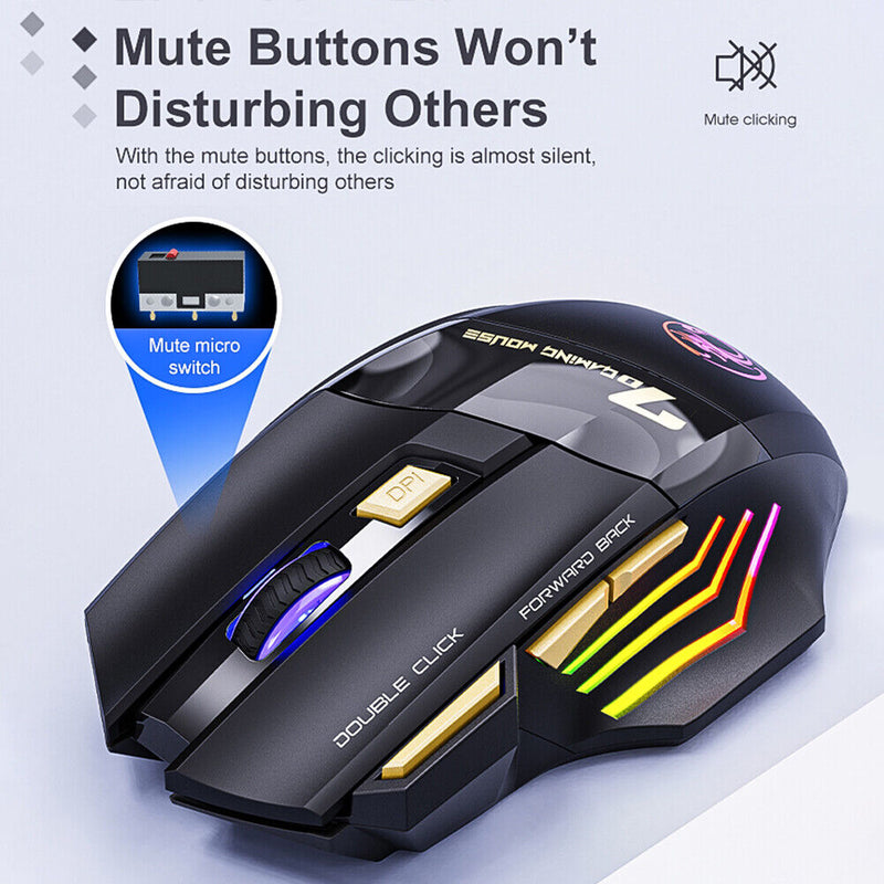 iMice GW-X7 7 Buttons RGB Wireless Mouse for Computer Mute Ergonomic Gaming Mice