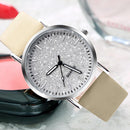 Women Casual Quartz Watches Minimal Leather Round Dial Wristwatch (Beige) Newly