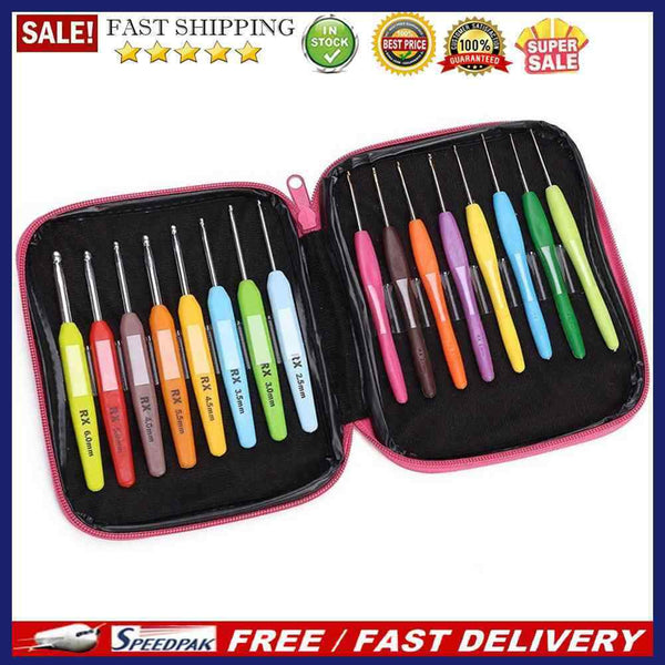 16pcs/set Soft Handle Colorful Aluminium Crochet Hooks Knitting Needles Kit