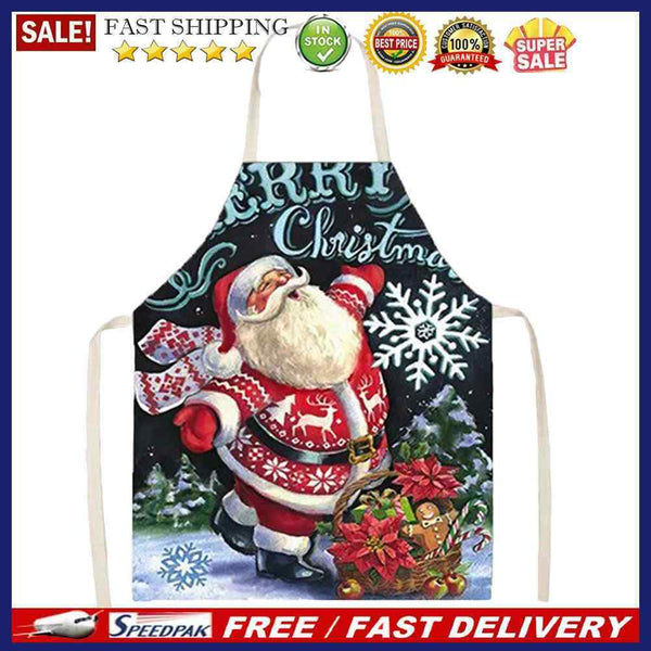 Santa Claus Printed Kitchen Apron Cotton Linen Oil-proof Waterproof Home Cooking