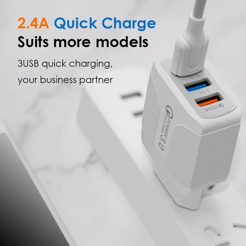 5pcs 5V 2.4A 3 Port USB Smart QC 3.0 Travel Fast  Charger(White)(EU)