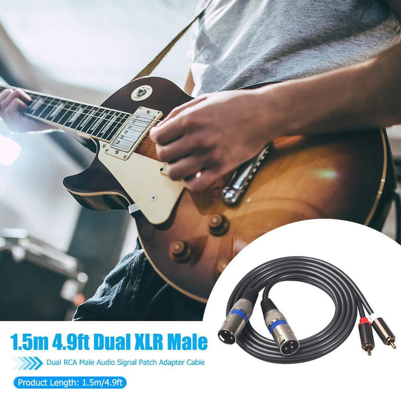 1.5m Full Copper Dual Conductor RCA Male to Dual XLR Male Audio Patch Cable Cord