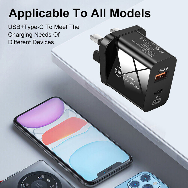 25W QC3.0+PD Dual Port Phone Fast Charging Adapter Smartphone Power Supply Head