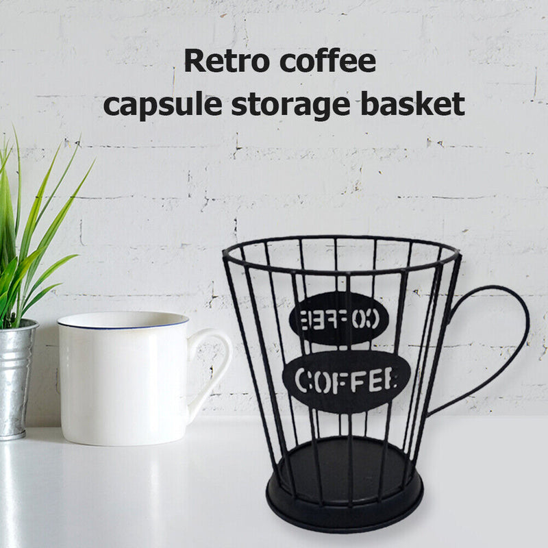 Coffee Cup Shape Retro Coffee Capsule Storage Basket for Home Cafe (Black) Newly