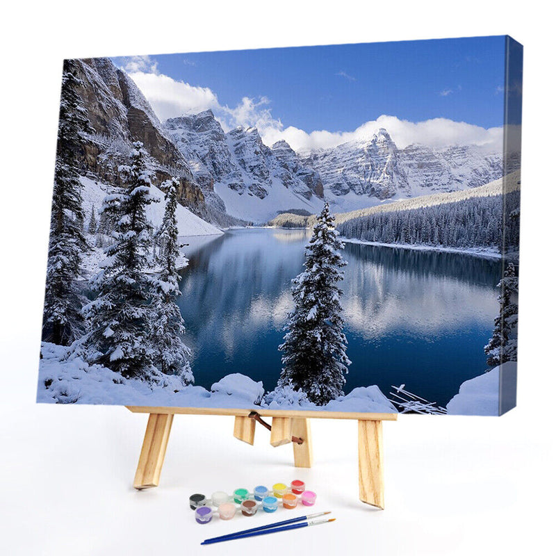 Mountain Lake Frameless Oil Paint by Numbers Kit Handpainted Canvas Picture