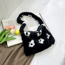 Women Flower Heart Shoulder Bag Fashion Plush Small Handbags (Black Flower)