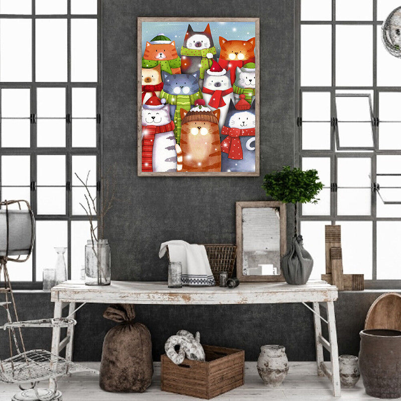 5D DIY Full Round Drill Diamond Painting Cat Scarf Animal for Decor Art Handmade