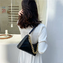 Women Pure Color Thick Chain PU Underarm Bag Fashion Ladies Small Hobos Handbags