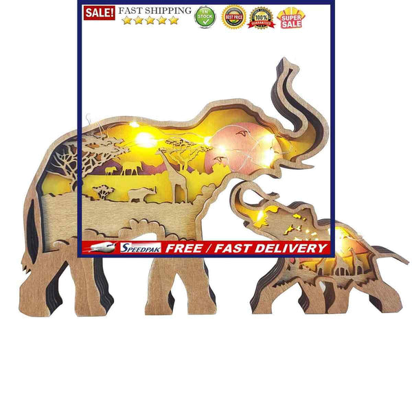 Wooden Ornaments Multi-Layer Carving Handcraft Elephant Decorations - Pack of