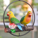 Birds Flower Branch Parrot Statue Perching On Metal Ring Hanging Decoration