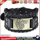 Men Weave Bangle Wide PU Adjustable Wolf Head Bracelet Jewelry (Bronze) Newly