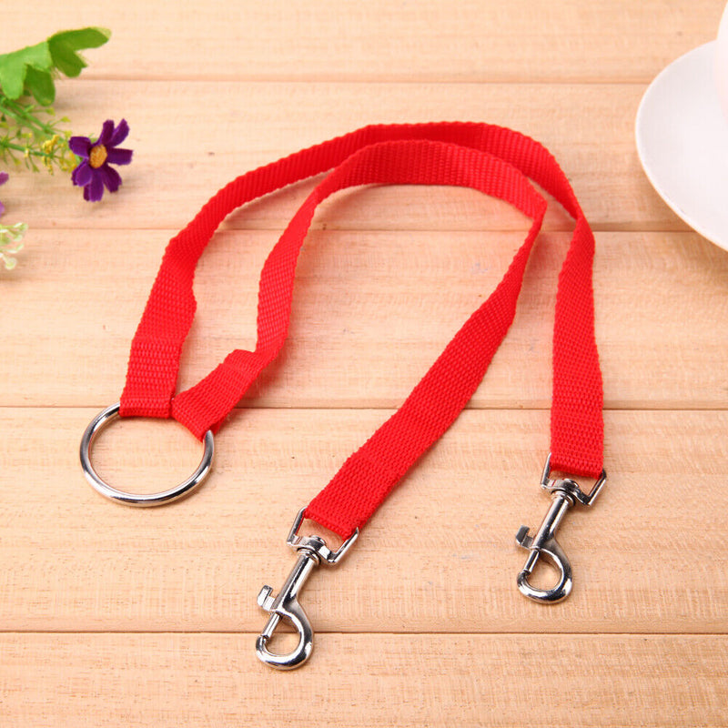 Nylon Double Dual Two Pets Dogs Leash 2 Way Coupler Walk Necklace(Red)
